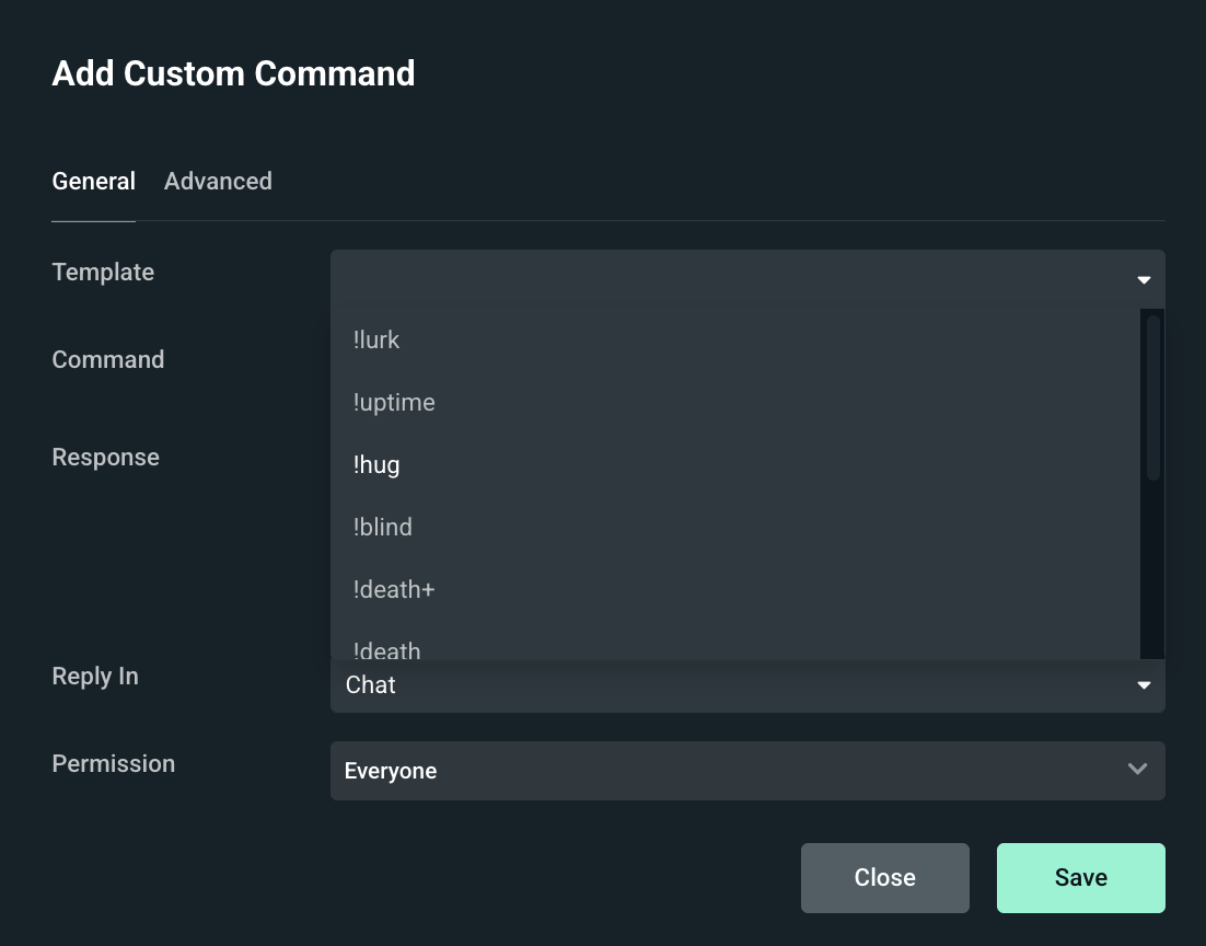 Templates for custom commands in Cloudbot settings